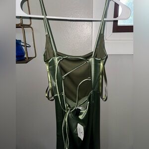 Strappy sage midi silk dress